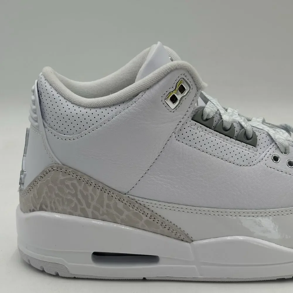 Nike Air Jordan 3 Retro White Metallic Silver Sneakers CT8532 111 Men Size 8 NEW
